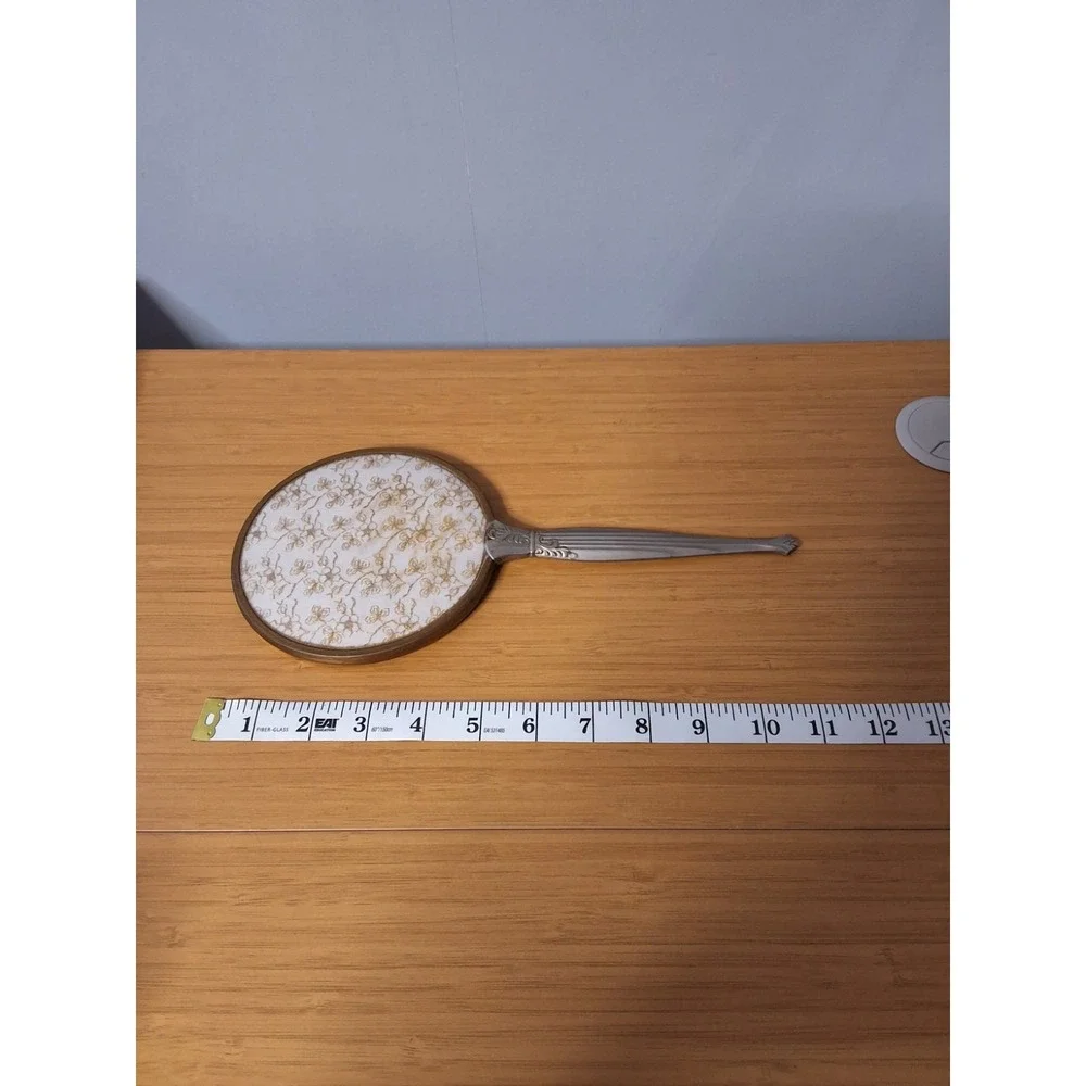 Vintage Hand Mirror‎ Embroidered Metallic Gold. 12